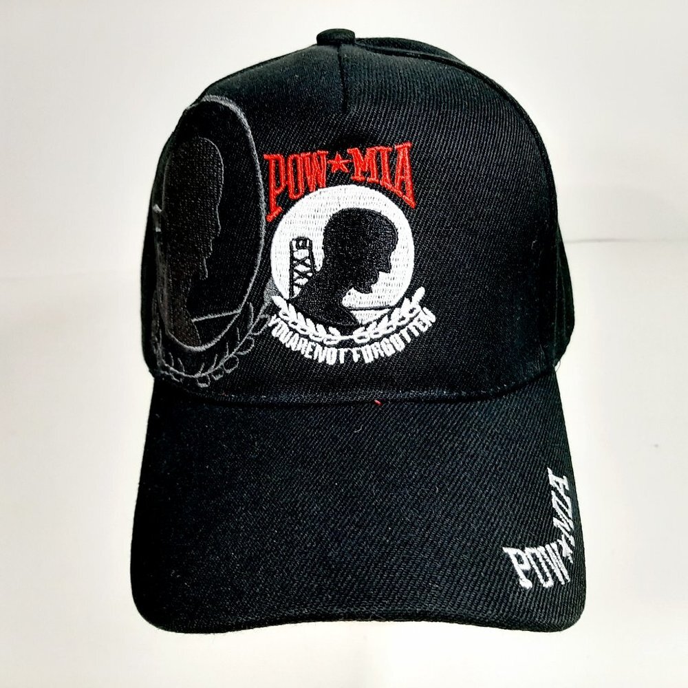 Pow MIA Not Forgotten Men's Ball Cap Hat Black Emb